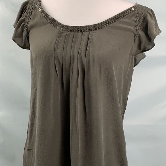 Petticoat Alley army green silk and sequins top - Picture 4 of 8